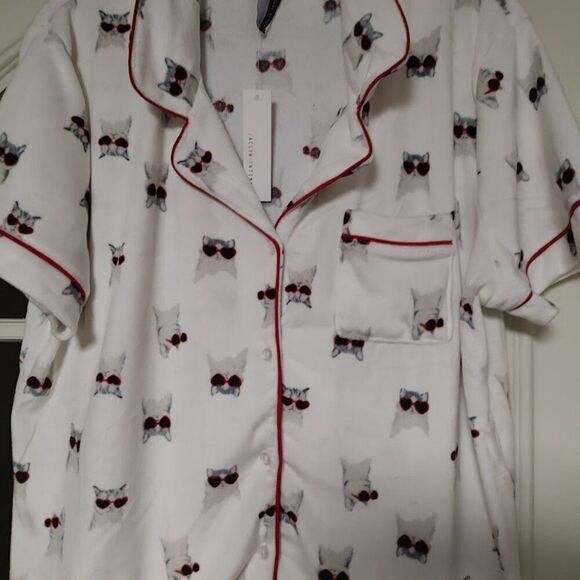 New Jaclyn Intimates Soft Fleece White Cats Shorts Pajama Set Size Women's XL - Picture 2 of 3